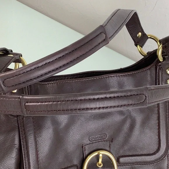 Coach Campbell Belle Carryall Chocolate Leather triple entry topzip shoulder bag